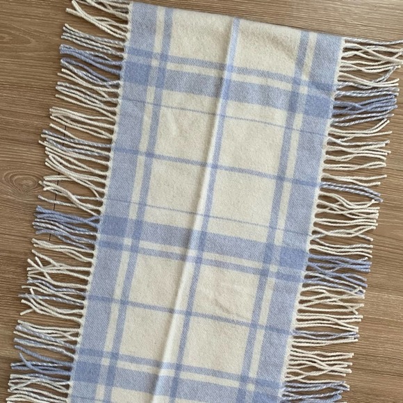 Banana Republic Wool Angora Blend Cream and Blue Plaid Fringed Scarf - Picture 3 of 5